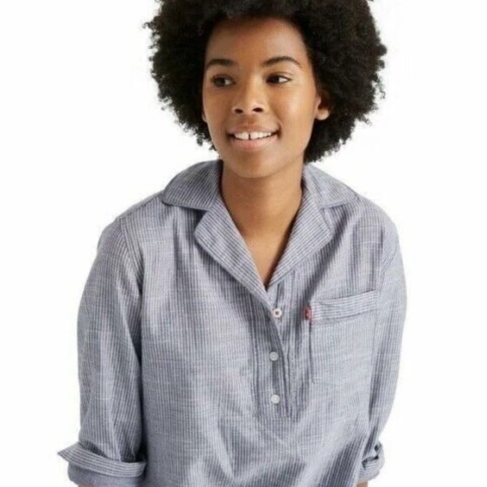 Levi Strauss For Target Woven Cotton Long Sleeve Sleep Shirt Railroad Stripe S